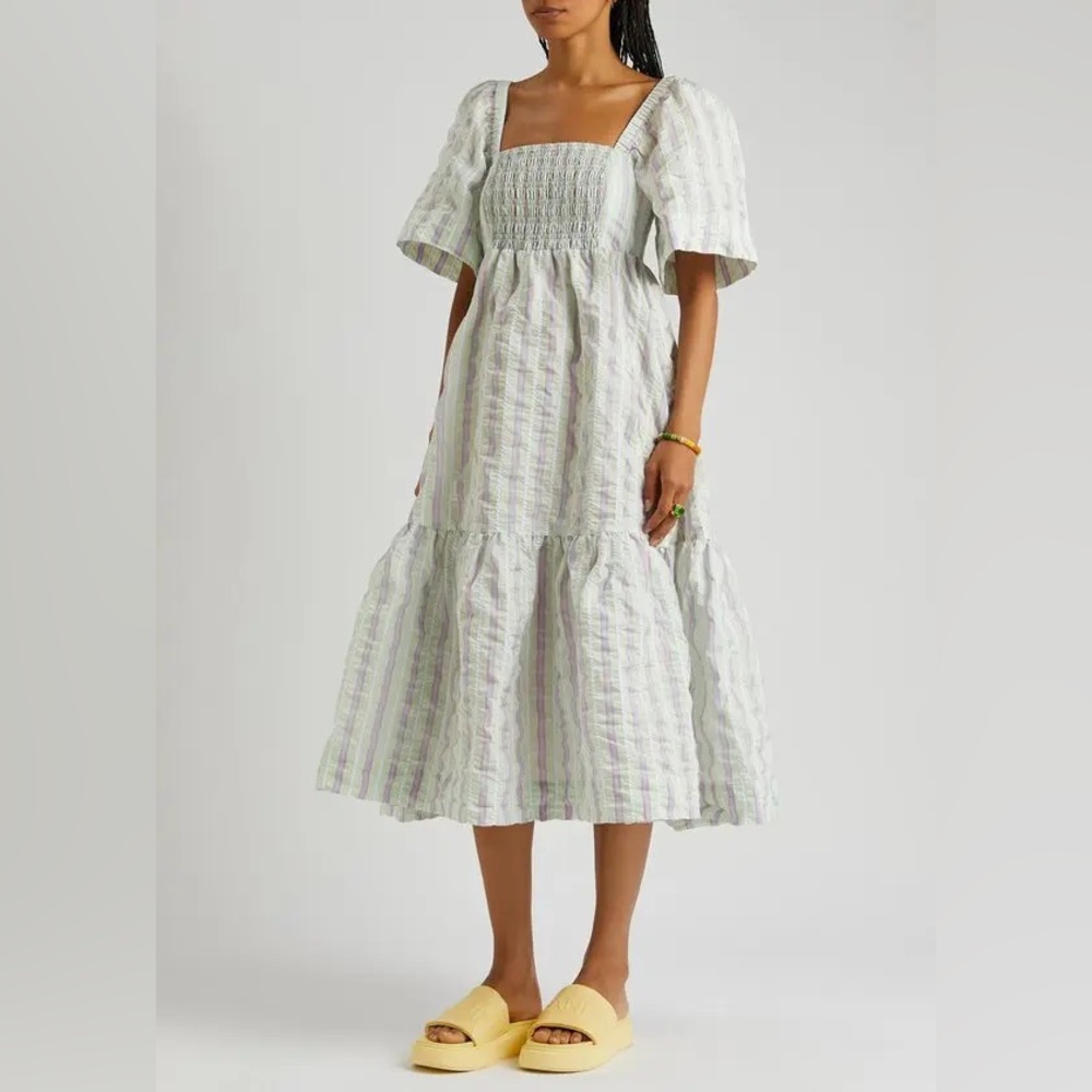 GANNI
Striped Seersucker Midi Dress